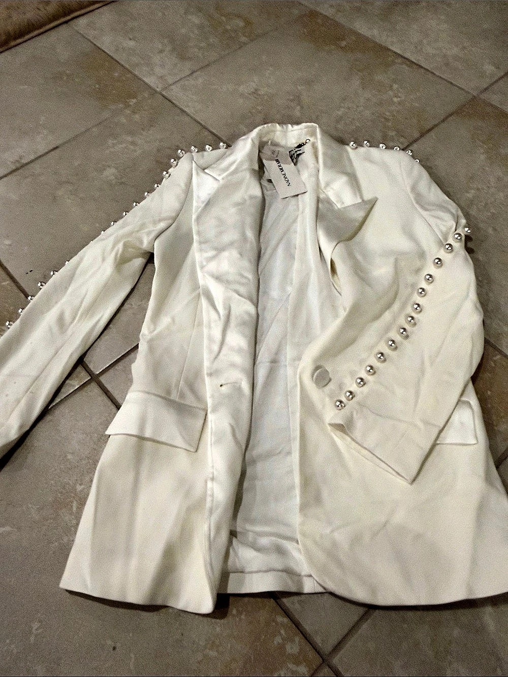 Nadine Merabi Charlotte White Pearl Blazer and Trousers Set